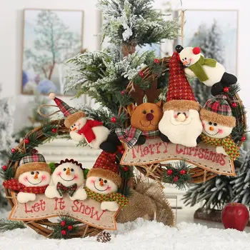 

new year christmas decorations 2021 Elk Snowman doll Hanging Ornaments Wreath Christmas Decoration for Planting Decoration