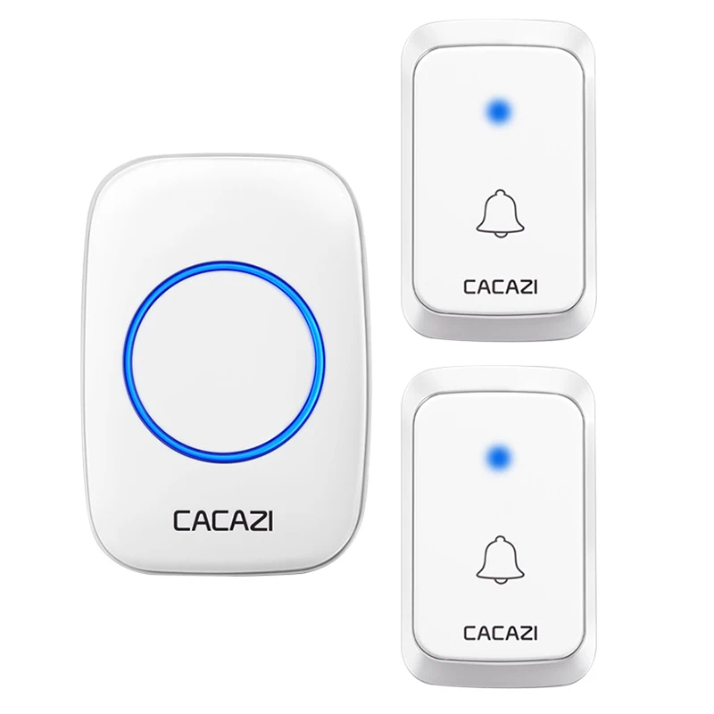 2 button 1 receiver CACAZI Домашний Беспроводной дверной звонок светодиодный светильник кнопка батареи 300 м дистанционный водонепроницаемый домашний дверной звонок США ЕС Великобритания штекер 58 колокольчиков - Цвет: 2 button 1 receiver