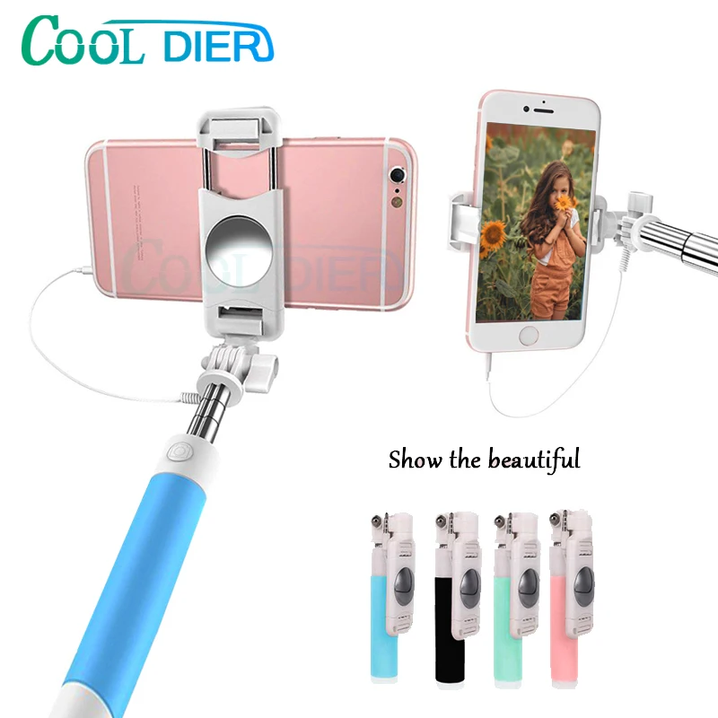 

Universal Mini Wired Selfie Stick With Button Silicone Handle Monopod Foldable Tripod With Mirror For iPhone Samsung Huawei