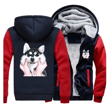 

Cute Funny Cartoon Husky Printing Hoody 2020 New Sweatshirts Jacket Mens Keep Warm Winter Streetwear Fahsion Hoodies Streetwear