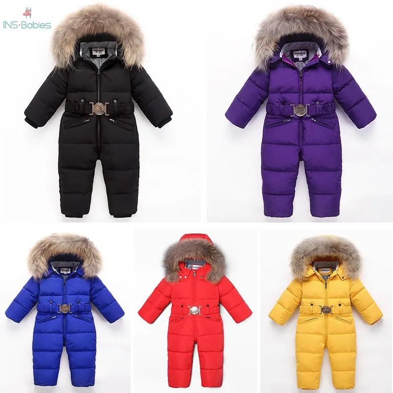 803 Russia Winter Thicken Rompers Snowsuit Baby Boys$Girls Warm Hoodie Clothes Girls Duck Down girls winter Jacket Jumpsuit | Детская