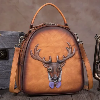 

Vintage Handmade Leather Women's Backpack Female Small Backpacks Shoulder Bag 2020 New Inside Zip Pocket Mobile Phone Bags