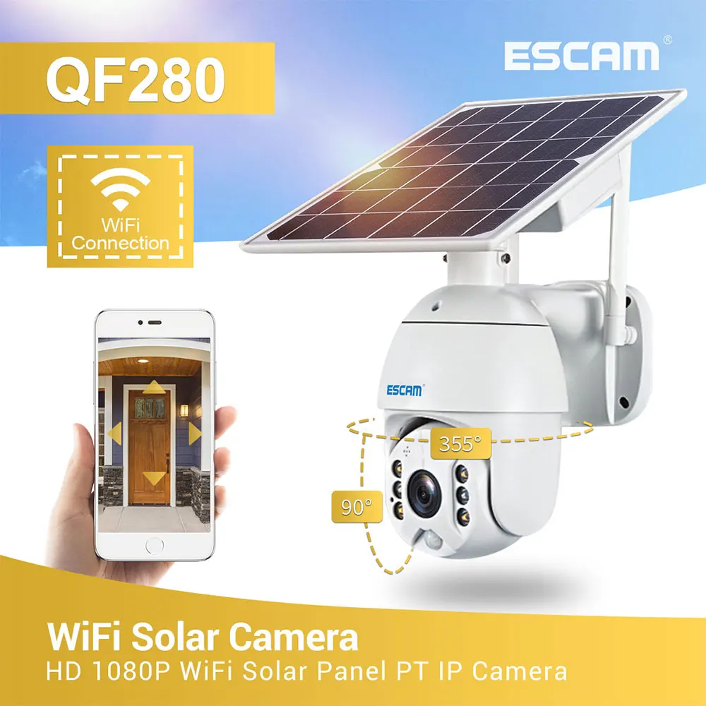 ESCAM QF280 1080p Wifi версия оболочка Солнечная камера безопасности наружное наблюдение