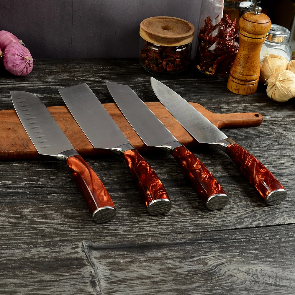 High Quality Kitchen Knives Set Brown Resin handle Cooking Knives
