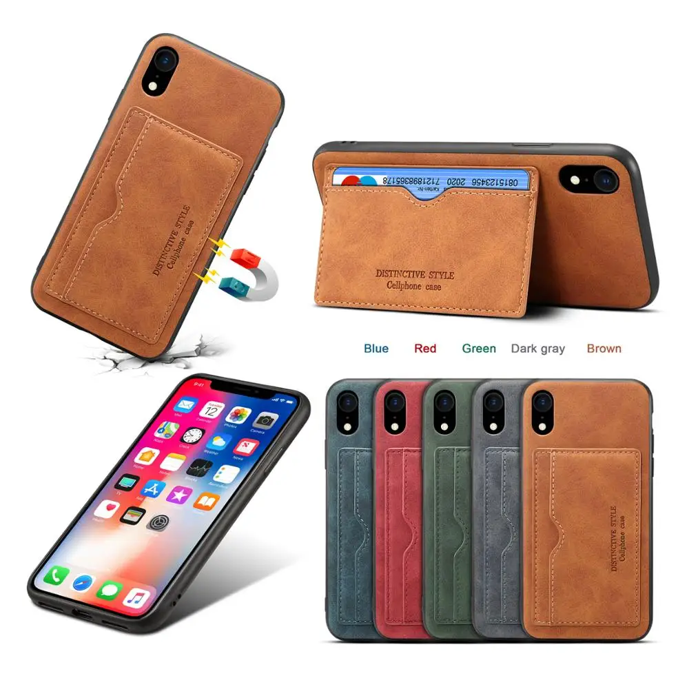 Чехол из коровьей кожи с держателем для карт iPhone XR XS Max чехол накладка магнитным