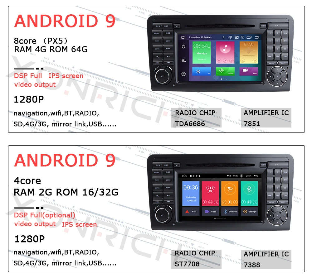 2 din Android 9,0 автомобильный dvd-плеер gps для BENZ ML 320/ML 350/W164(2005-2012) GL радио мультимедиа навигация головное устройство ips DSP 64GB