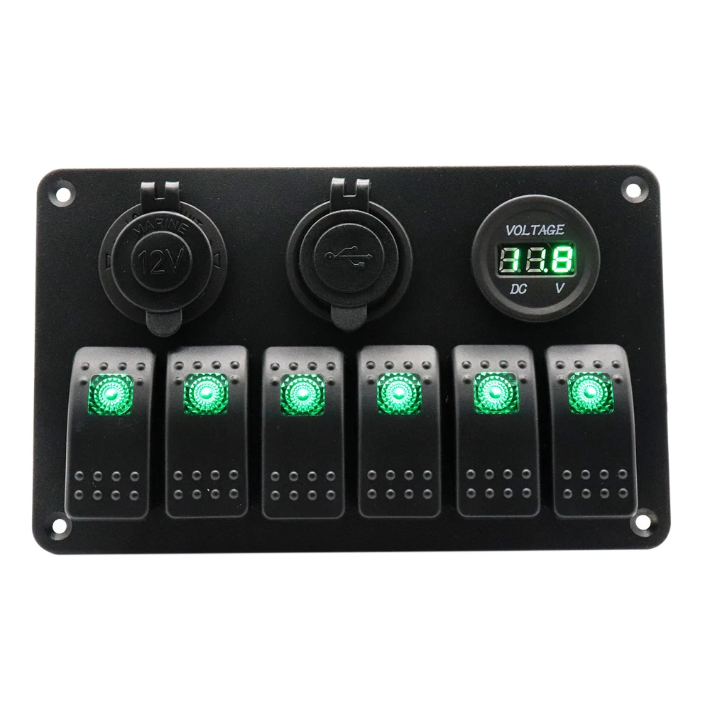 12 V-24 V DC 6 банд RV зеленый светодиодный тумблер кулисный переключатель панель с для автомобиля морской аксессуары