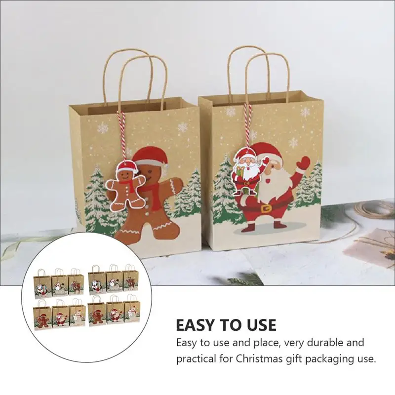 

24PCS Christmas Bags Xmas Tote Bags Paper Pouch Kraft Paper Bags Square Bottom Bags Gift Packaging Bags For Xmas Store Shop Mall