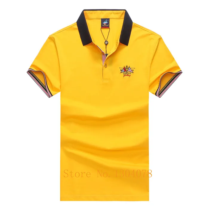 Мужская Повседневная рубашка поло с вышитым воротником, удобная хлопковая однотонная брендовая одежда для мужчин, рубашка поло с коротким рукавом - Цвет: 5950-YELLOW