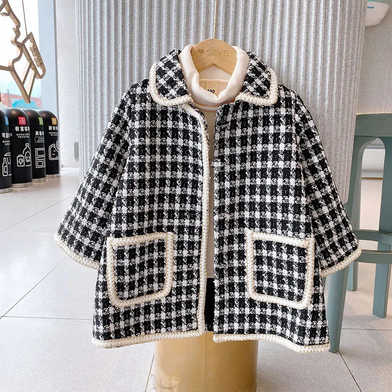 

Girls long style woolen coat children autumn winter princess cotton clothes