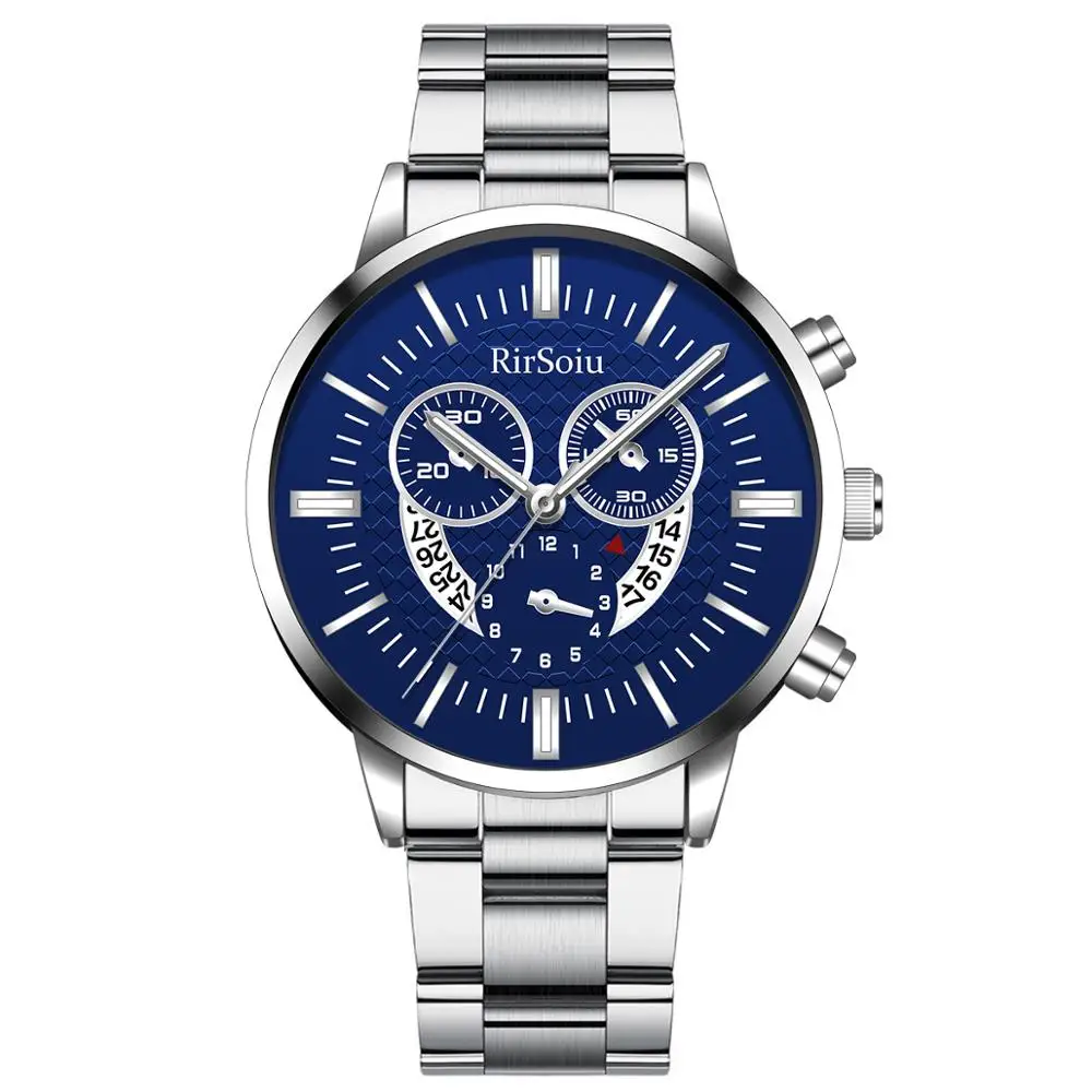 

Watches Men Three-Eye Waterproof Watch 2020 New Stylish Gold Silver Large Dail Quartz Clock Calendar Wristwatch reloj hombre