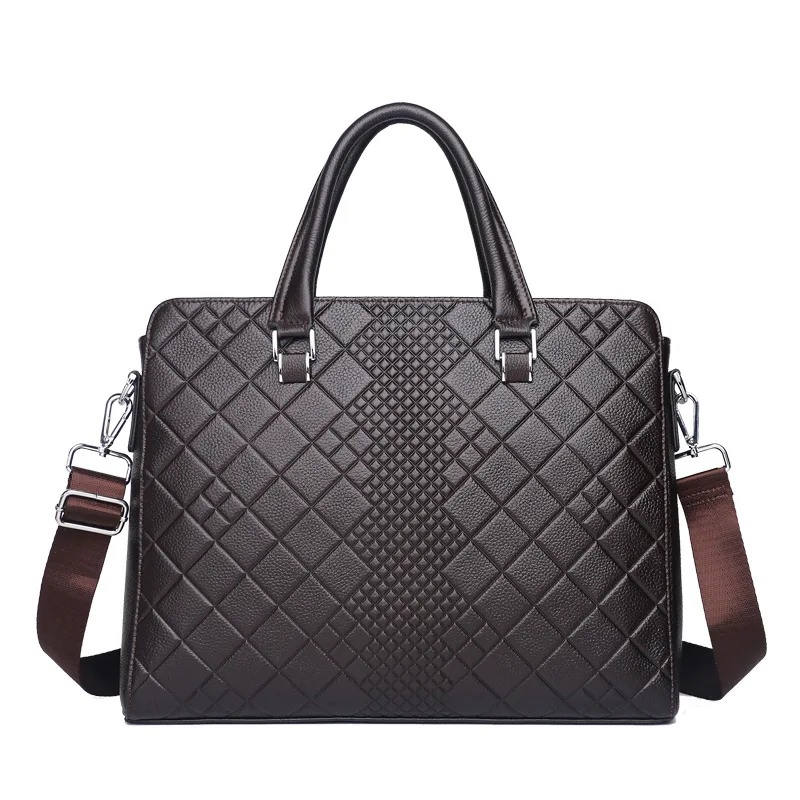 Новинка, Натуральная Воловья кожа, натуральная кожа, мужской портфель, модная Вместительная деловая сумка, мужская сумка на плечо, сумка для ноутбука, ZH-063 - Цвет: Brown