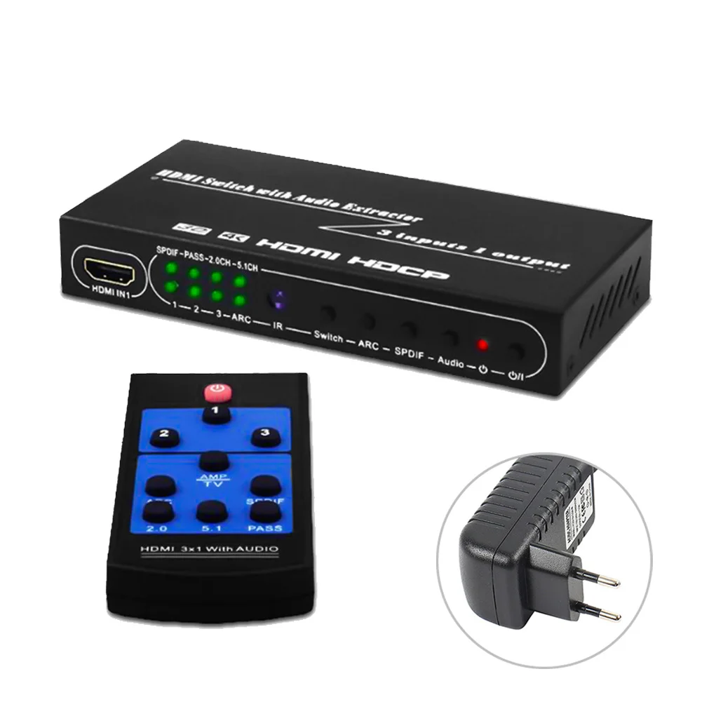 4K HDMI коммутатор 3 в 1 выход 3 порта HDMI коммутатор 3x1 3D с 5,1 каналов Spdif/коаксиальный и 3,5 R/L аудио EDID коммутация - Цвет: EU Plug