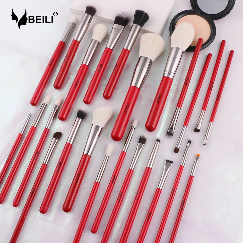 BEILI Red 24 шт. Набор профессиональных кисти для макияжа натуральные тени век пудра