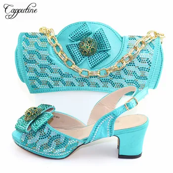 

Latest party pumps with bag set fashin water green shoes and handbag set CR2101 heel height 6.8cm