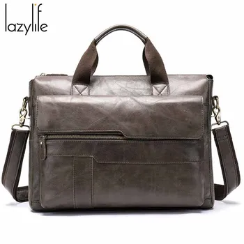 

LAZYLIFE Promotion Simple Famous Brand Business Men Briefcase Bag Luxury Genuine Leather Laptop Bag Man Shoulder Bag
