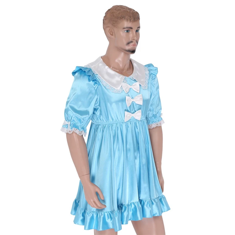 Неженкий Мужской мягкий гладкий атласный кукольный воротник, пышные рукава, банты, отделанные кружевом, гофрированное платье для взрослых, Детский костюм для косплея, костюм для трансвеститов