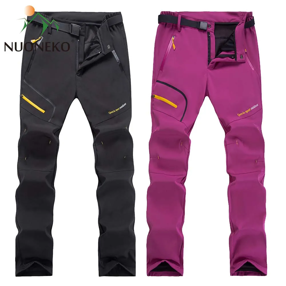 NUONEKO New Winter Womens Outdoor Pants Thick Fleece Softshell