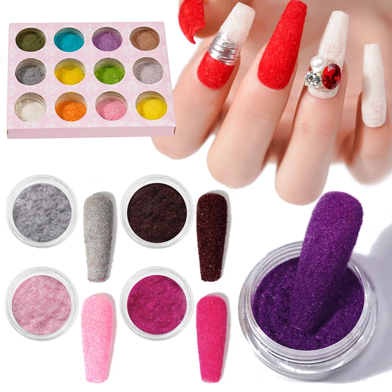 24 pz/24 colori velluto floccaggio polvere velluto smalto Glitter per unghie artigianato-polvere per ragazze unghie pigmento floccaggio velluto Nail Art