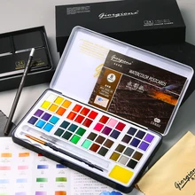 48 цветов Твердый водный Набор цветных кисточек с красками металлическая железная коробка Акварельная краска пигмент Карманный Набор для рисования товары для рукоделия