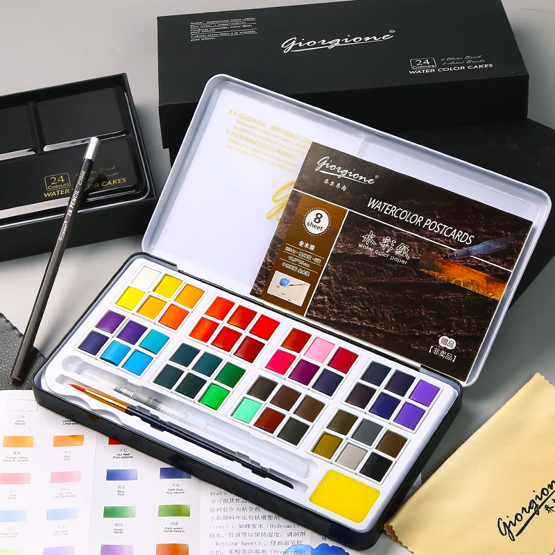 Günstig 48 farben Wasser Feste Farbe Malen Set Metall Eisen Box Aquarell Malerei Pigment Tasche Set Für Zeichnung Kunst Liefert