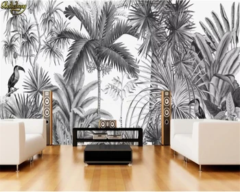 

beibehang Custom 3d wallpaper European retro nostalgic hand-painted coconut tree toucan jungle mural background wall paper
