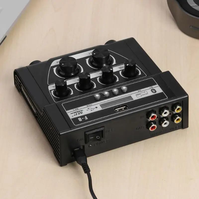 F8 мини портативный аудио Миксер с USB DJ звуковая микшерная консоль для караоке Mutil-функция регулировки микрофона домашнего аудио микс