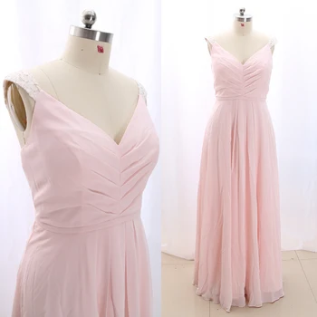 

MACloth Pink Sheath V Neck Floor-Length Long Chiffon Prom Dresses Dress 4XL 268749 Clearance
