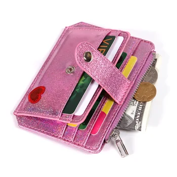 

2020 laser embroidery ladies short zipper small wallet buckle coin purse wallet cute pink girl card holder