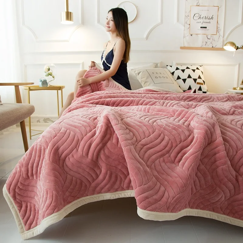 

2019 patchwork blanket thicken warm bed covers double layer qulited fleece blanket 200*230cm winter bedclothes 3D ruffle bedding