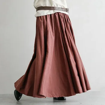 

Linen Long Skirt Women 2020 Spring Summer Korean Colors Patchwork Ankle-Length Causal Skirts Japanese Mori Girls Preppy Style