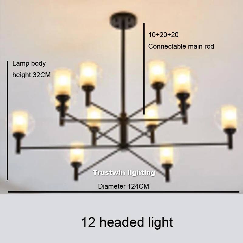 12 headed light Креативный пост современный простой светодиодный светильник 4 6 8 12 светильник s стеклянный глобус E27 большая черная подвесная люстра светильник светодиодный - Цвет абажура: 12 headed light