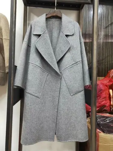 Light Grey Популярное милое однобортное свободное кашемировое пальто теплое Простое Повседневное элегантное женское Шерстяное Пальто женское плотное длинное пальто с длинными рукавами - Цвет: Light Grey
