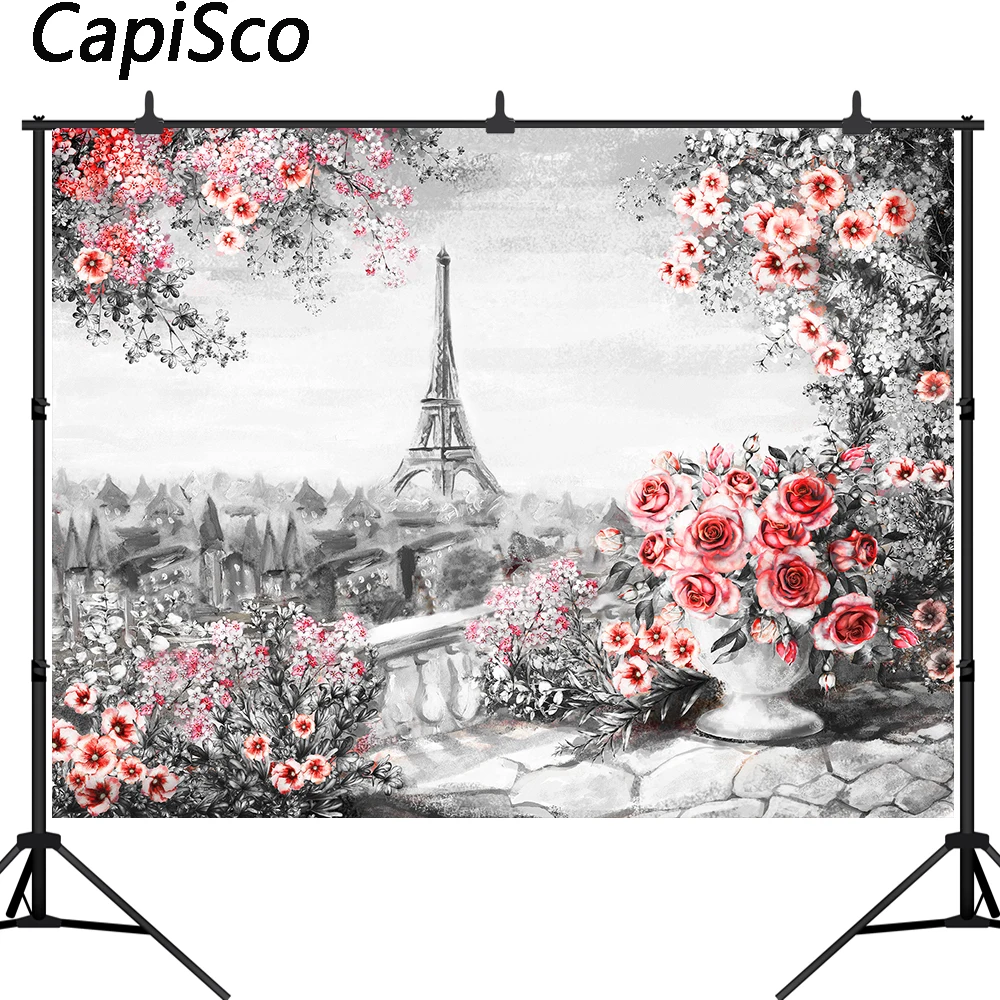 Capisco Photo Backdrops Eiffel Tower Oil Painting Watercolor Flower Wallpaper Pattern Backgrounds Photocall Studio | Электроника