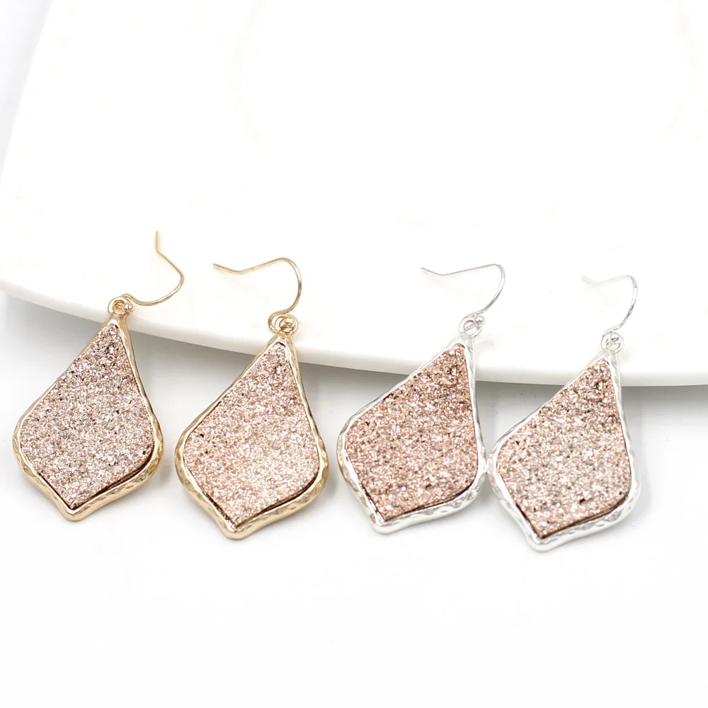 

New Arrival Small Waterdrop Druzy Pink Statement Drop Earrings Fashion Pretty Designer Teardrop Dangle Earrings