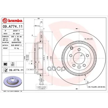 

Disc brake Land Rover Range Rover Sport 5.0 09-rear vent. d 365mm. Brembo art 09. a774.11