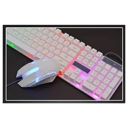 Проводная игровая клавиатура светодиодный Gaming Keyboard Мышь комплект комбо для ПК, белый, простота в эксплуатации, маленький и тонкий-модно и