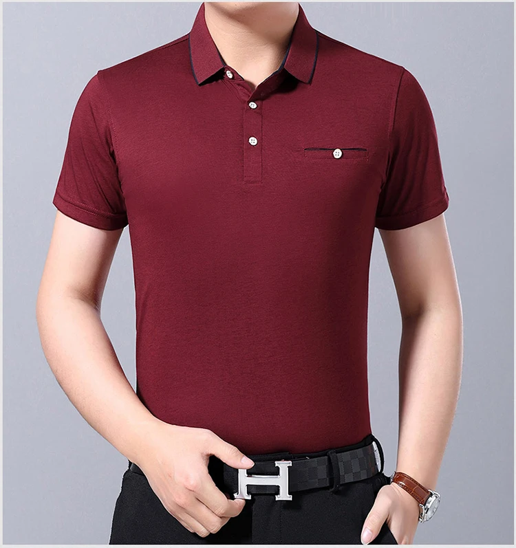Pop Для мужчин Бизнес Поло рубашка, рубашка в стиле поло VogueSolid хлопок Homme Slim Fit Футболка короткий рукав Футболка-поло