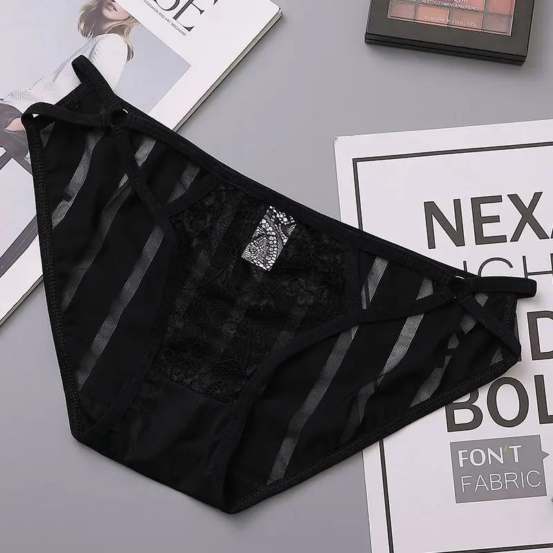 

2019 New Women Sexy Briefs Thin Lace Openwork Transparent Mesh Ladies Underwear Low Waist Stretch Briefs Breathable Panty