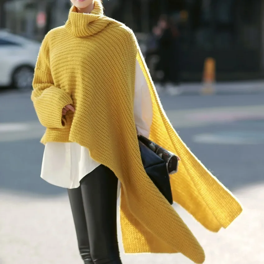 

DEAT Irregular Sewater Female Turtleneck Batwing Sleeve Asymmetrical Knitting Pullover Jumper 2020 Spring Korean Clothes WB51907