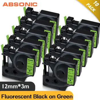 

Absonic 10PK Fluorescent Labeling Tape 12mm Compatible Dymo Tape D1 Black on Green for Dymo Label Maker LabelPoint 300 350 200