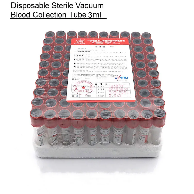 Disposable Sterile Biochemical Vacuum Blood Collection Tube 3ml Empty Vac Tube Vacutainer No Anticoagulant 12*75mm 100 / PK