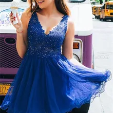 Королевские синие кружевные платья для выпускного вечера выше колена, торжественное платье для выпускного вечера для девочек