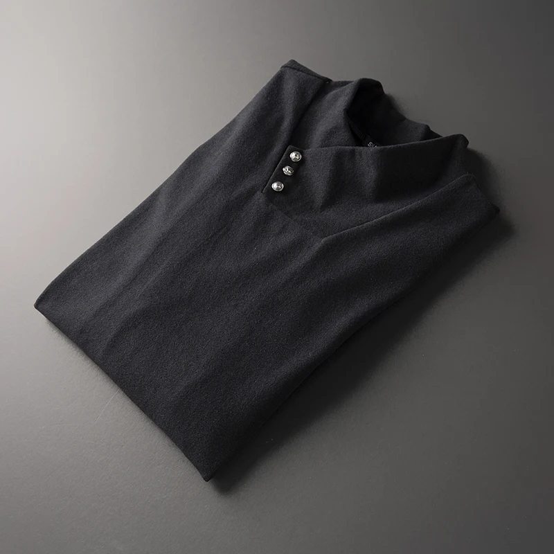 Черная негабаритная футболка с длинным рукавом для мужчин, топ-дизайнер, личная кнопка, стиль, мужская футболка s, половина водолазки, толстые Топы 5XL C15