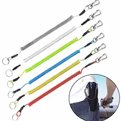 4Pcs Green T4 Coiled Lanyard Safety Spring Elastic Rope Wire Steel Camping Secure Pliers Lip Grips 12m Max Stretch Fishing Tool