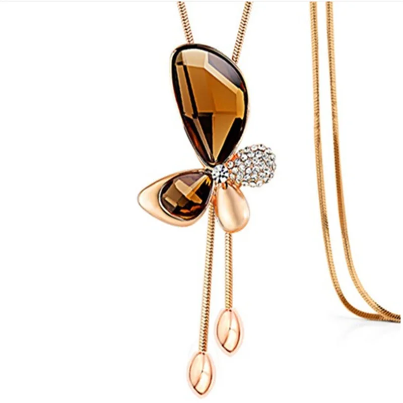 

Butterfly Necklace Women's Korean-style Versitile Fashion Crystal Long Tassels Clothes Decorations Necklace