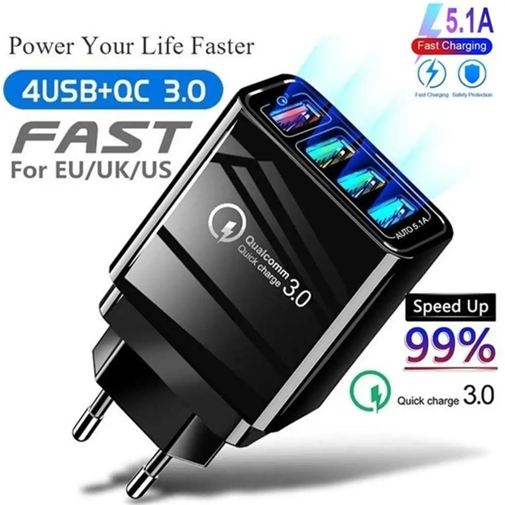 

Kuulee Quick Charge 4 Port USB Charger Fast Charging for iPhone Samsung Xiaomi Huawei Smartphone Travel Wall Power Adaptor