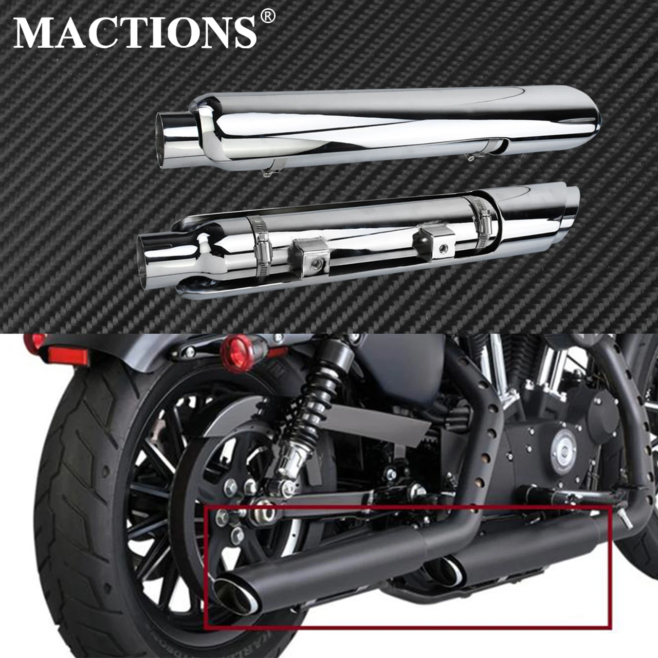 Хромированные накладные глушители для мотоциклов Выхлопные трубы W / Heat Shield Harley
