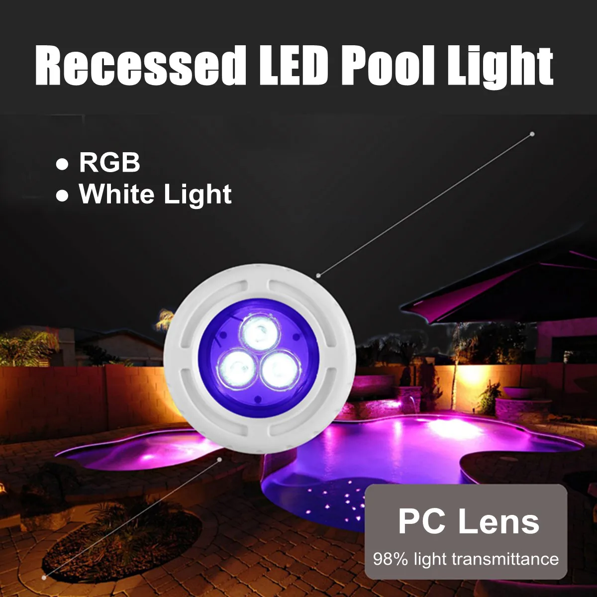 

6W 12V 3 LED Recessed Swimming Pool Lights Spa RGB White Color Fountain Lamp Underwater Lamp Swimming Spa Pool Lighting Decor