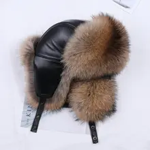 Chapéu bomber pele real de raposa, chapéu de inverno masculino 2021 com pele de guaxinim, boné que agarra homem russo, ski, bonés, couro real